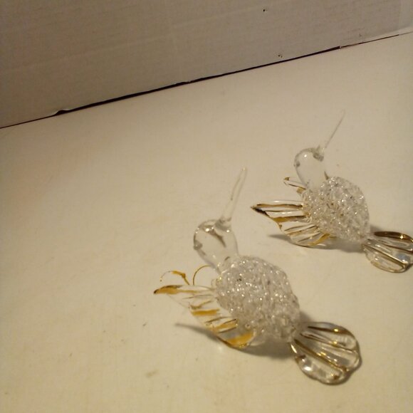 Hummingbird Christmas Ornament Hand Blown Glass Gold Trim 3" Lot of 2 - Picture 4 of 16